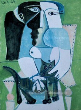 Femme au chat assise dans un fauteuil 1964 cubiste Pablo Picasso Peinture à l'huile